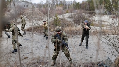 Reservists take part in a tactical training and individual combat skills conducted by the Territorial Defense of the Capital in Kyiv, Ukraine (REUTERS)