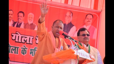 UP CM Yogi Adityanath was addressing a public meeting in favour of BJP candidates at Dhakerwa in Lakhimpur Kheri (HT photo) UP CM Yogi Adityanath was addressing a public meeting in favour of BJP candidates at Dhakerwa in Lakhimpur Kheri (HT photo)