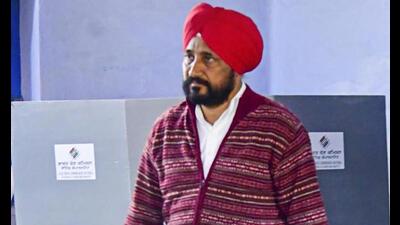 Punjab CM Charanjit Singh Channi after casting his vote in Kharar on Sunday.  (ANI)