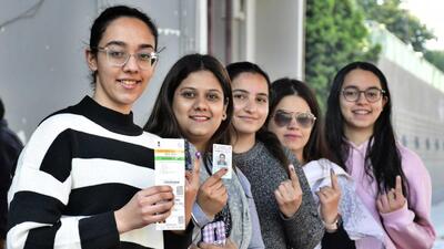 First-time voters after casting their vote at a polling station in Ludhiana during the Punjab Assembly Election. (Gurpreet Singh/HT Photo) First-time voters after casting their vote at a polling station in Ludhiana during the Punjab Assembly Election. (Gurpreet Singh/HT Photo)