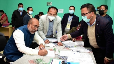 Manipur Chief Minister N. Biren Singh files his nomination from Heingang constituency ahead of the State Assembly elections, in Imphal on Saturday. (Lal Singh) Manipur Chief Minister N. Biren Singh files his nomination from Heingang constituency ahead of the State Assembly elections, in Imphal on Saturday. (Lal Singh)