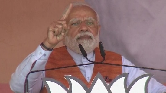 Prime Minister Narendra Modi during his election rally in Unnao, Uttar Pradesh.