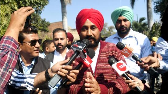 Punjab chief minister Charanjit Singh Channi speaks to media after casting vote, in Kharar, during the elections on Sunday. (ANI)