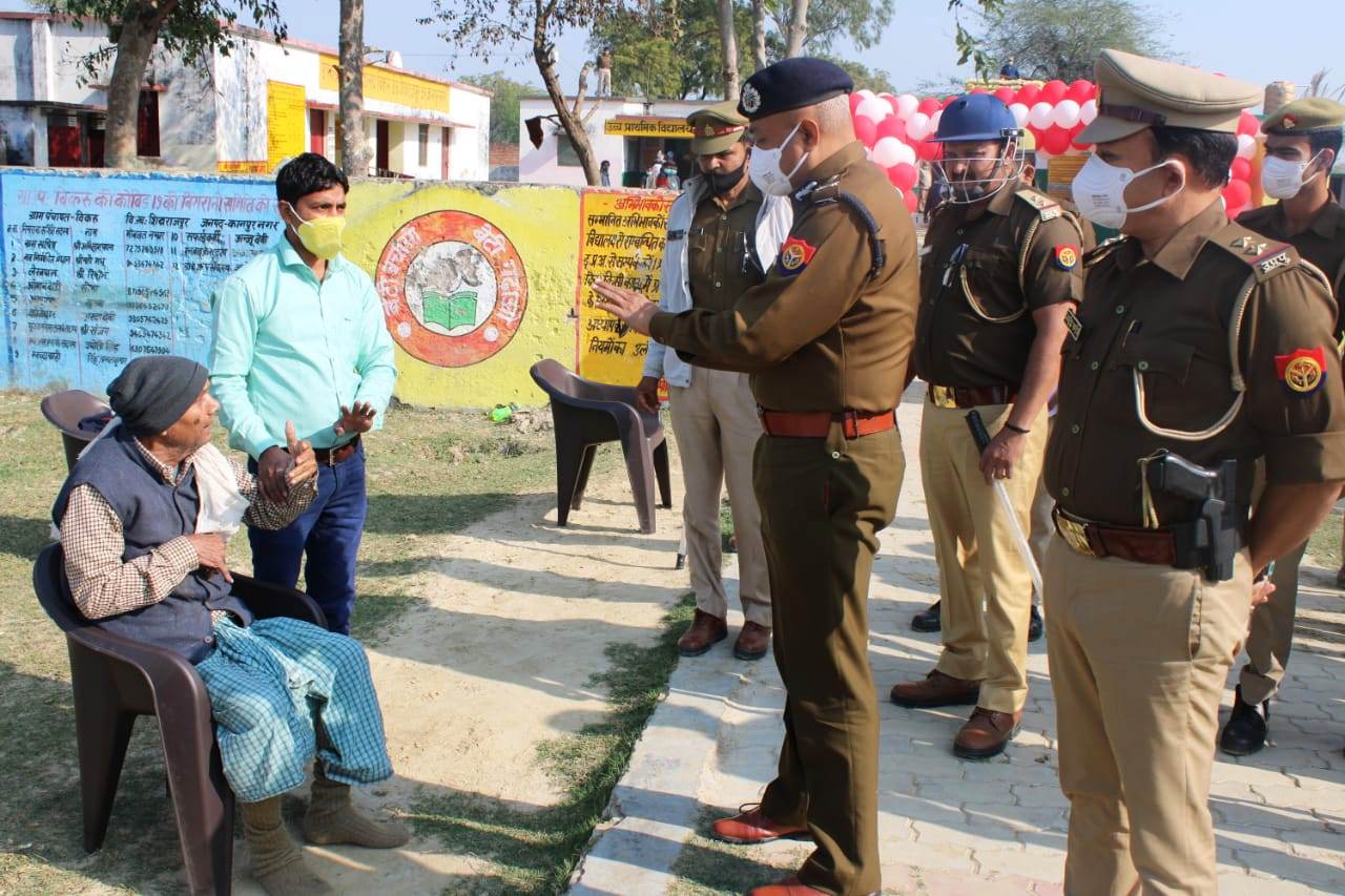 Polling security present in Bikru village where gangster Vikas Dubey had killed eight policemen in July 2020. Polling security present in Bikru village where gangster Vikas Dubey had killed eight policemen in July 2020.