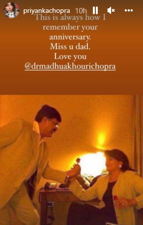 Priyanka Chopra shared a post for her parents on Instagram Stories. Priyanka Chopra shared a post for her parents on Instagram Stories. 