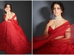 Sanya Malhotra has a strong fashion game and her Instagram handle says it all. The Dangal actor once again blessed our feel with dreamy photos of herself in a contemporary red lehenga set.(Instagram/@sukritigrover)