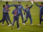 Indian players celebrate the dismissal of West Indies' Jason Holder during the third Twenty20 international(AP) Indian players celebrate the dismissal of West Indies' Jason Holder during the third Twenty20 international(AP)