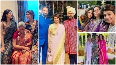 Veteran actor Amitabh Bachchan attended the wedding with his wife Jaya Bachchan, son Abhishek Bachchan, daughter Shweta Nanda and granddaughter Navya Naveli. (Instagram) Veteran actor Amitabh Bachchan attended the wedding with his wife Jaya Bachchan, son Abhishek Bachchan, daughter Shweta Nanda and granddaughter Navya Naveli. (Instagram)