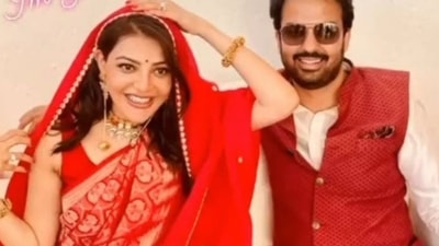 Kajal Aggarwal with husband Gautam Kitchlu at her baby shower. Kajal Aggarwal with husband Gautam Kitchlu at her baby shower.