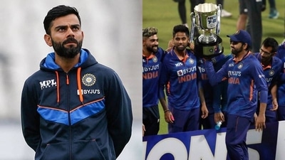 Virat Kohli; Rohit Sharma with the trophy after series win against West Indies