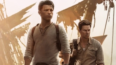 Tom Holland and Mark Wahlberg in Uncharted. Tom Holland and Mark Wahlberg in Uncharted.
