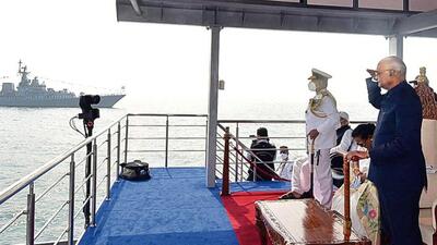 President Ram Nath Kovind, who is also the Supreme Commander of the armed forces, was addressing a gathering after reviewing the Indian Navy’s fleet at Eastern Naval Command in Visakhapatnam (HT Photo) President Ram Nath Kovind, who is also the Supreme Commander of the armed forces, was addressing a gathering after reviewing the Indian Navy’s fleet at Eastern Naval Command in Visakhapatnam (HT Photo)