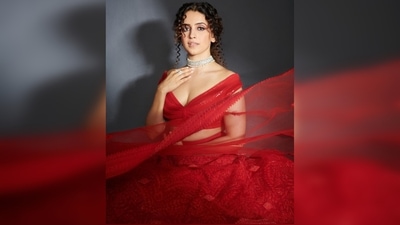 Sanya Malhotra's outfit for this photoshoot has been designed by ace designer duo Shantnu &amp; Nikhil, known for their contemporary luxury bridal outfits. (Instagram/@sukritigrover)