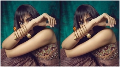 Mrunal played muse to the fashion designer house Label Anushree and picked a ethnic attire with a twist. (Instagram/@mrunalthakur)