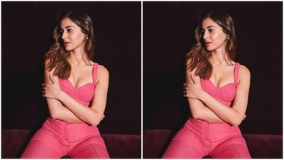 Ananya paired a pink corset top with knit details and a pair of pink trousers with wide legs. (Instagram/@ananyapanday)