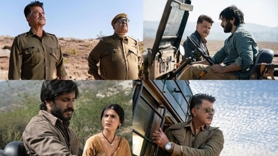 Anil Kapoor, Harshvarrdhan Kapoor, Fatima Sana Shaikh and Satish Kaushik feature in stills from Thar.&nbsp;