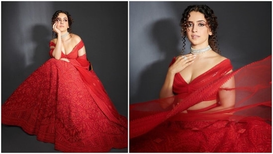 Sanya Malhotra has a strong fashion game and her Instagram handle says it all. The Dangal actor once again blessed our feel with dreamy photos of herself in a contemporary red lehenga set.(Instagram/@sukritigrover)
