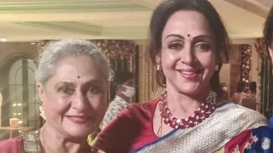 Jaya Bachchan and Hema Malini at a wedding together.