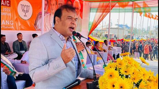 Assam Chief Minister Himanta Biswa Sarma on Monday campaigned for a party nominee in the Moirang constituency of Manipur. (TWITTER.)