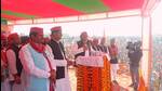 SP chief Akhilesh Yadav addressing a public meeting in Prayagraj on Tuesday. (HT photo)