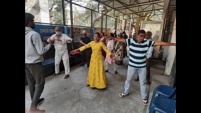 Ongoing yoga session at Barate hospital, Warje, on Monday. (HT PHOTO) Ongoing yoga session at Barate hospital, Warje, on Monday. (HT PHOTO)