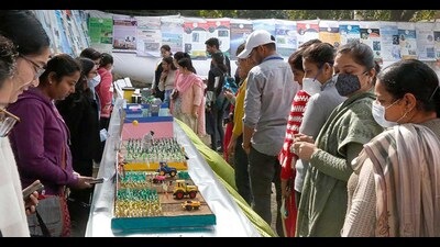 People attending exhibition held to mark National Science Week at the Punjab Agricultural University (PAU), Ludhiana on February 22, 2022. (HT Photo)