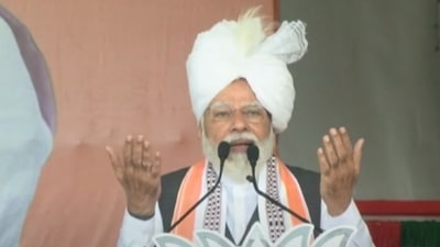 Prime Minister Narendra Modi addresses a rally in Heingang in poll-bound Manipur (Twitter/BJP)