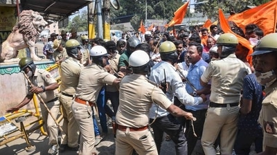 The violence was triggered after a group of unidentified men killed Harsha on Sunday night. (PTI) The violence was triggered after a group of unidentified men killed Harsha on Sunday night. (PTI)
