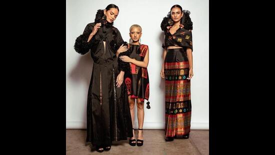 Toshada Uma (C) with models Anjali Lama (L) and Aishwarya (R) (Photo: Instagram/toshadaa)