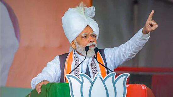 Addressing an election rally organised by the BJP at the Luwangpokpa sports complex ground in the outskirts of Imphal, PM Modi said that the country’s first sports university, which has been set up in Manipur, will make the region an international hub of sports. (PTI)
