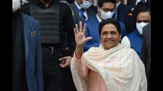 Addressing a public meeting in Bahraich, BSP chief Mayawati attacks media surveys, opinion polls; urges supporters to bring her party to power in Uttar Pradesh (HT file)