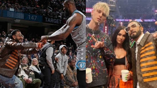 Ranveer chills will MGK after a 'rockstar' entry during NBA All Star Game.  Watch