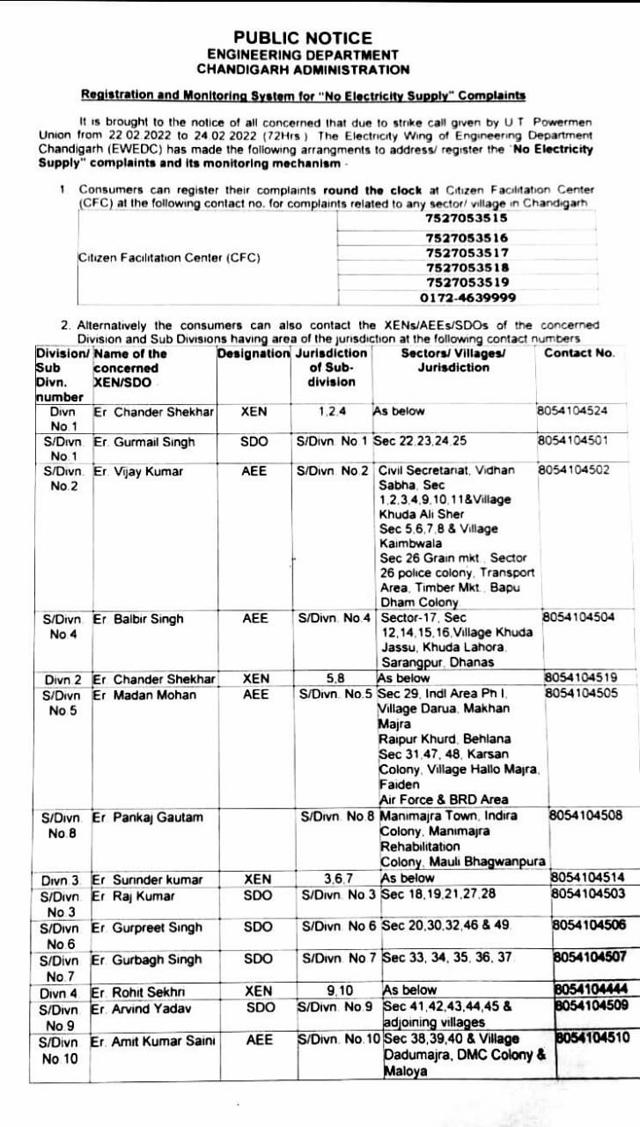 The UT engineering department has released a list of helpline numbers in view of the three-day strike. (HT)