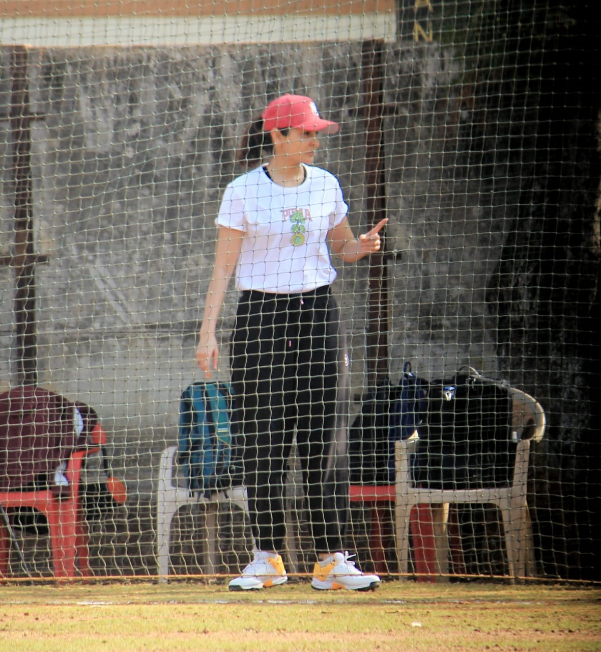 Anushka Sharma taking a breather during the practice sessions.