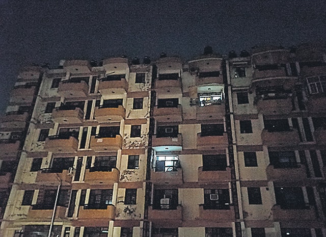 Complete blackout in Sector 63, Chandigarh, as the city continued to reel under darkness till late at night on Tuesday. (Ravi Kumar/HT)
