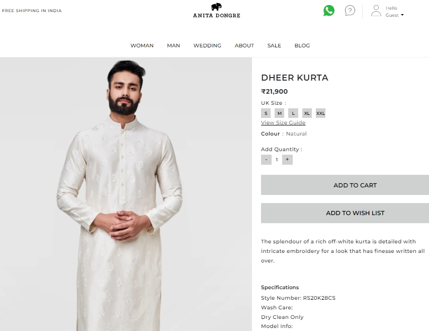 Hrithik Roshan's kurta from Anita Dongre&nbsp;(anitadongre.com)