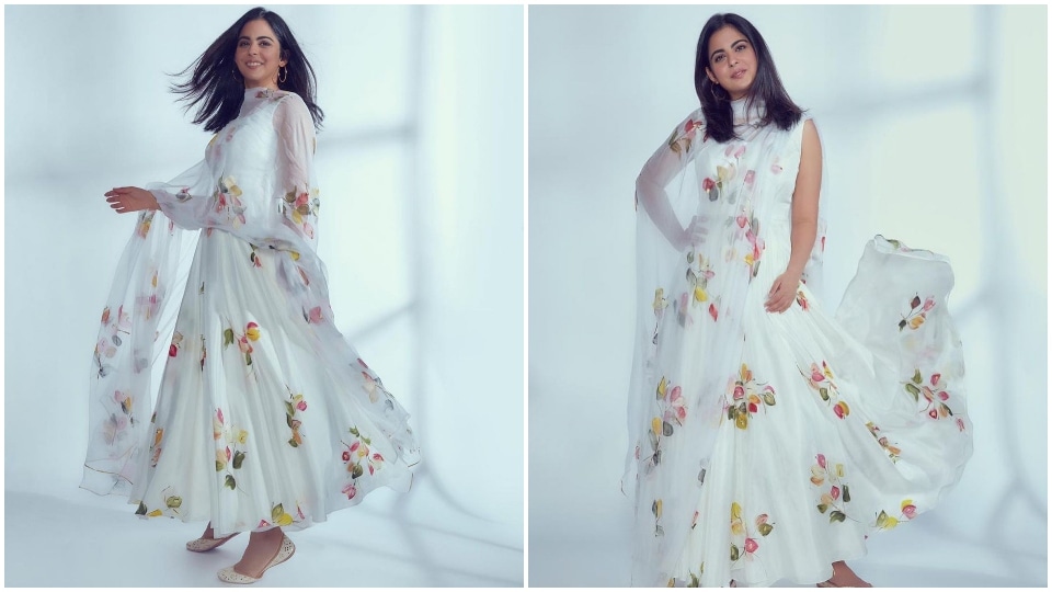 Isha Ambani in a floral anarkali. (Instagram/@picchika) Isha Ambani in a floral anarkali. (Instagram/@picchika)