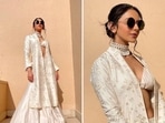 Rakul Preet has been impressing the fashion police ever since she entered the Bollywood industry. From pantsuits to designer dresses, the actor knows how to ace it all with poise and elegance. In her recent Instagram photos, the De De Pyaar De actor can be seen looking breathtaking in a  <span class='webrupee'>₹</span>95k white night lehenga set.
