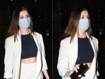 On Tuesday, actor Tara Sutaria was spotted at an airport wearing a blazer over a chic black crop top.&nbsp;