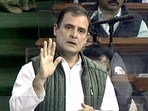 Congress leader Rahul Gandhi speaking in Parliament. (ANI)