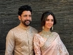 Farhan Akhtar with his wife Shibani Dandekar pose for a picture.