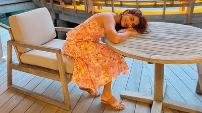 slim fit dress slacks MALDIVES OCEAN theme White WOMEN frock – BhavikaDevarapalli