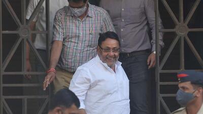 Nawab Malik outside the ED office at Ballard Estate on Wednesday. Satish Bate/HT Photo Nawab Malik outside the ED office at Ballard Estate on Wednesday. Satish Bate/HT Photo