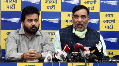 Delhi environment minister Gopal Rai along with AAP senior leader Durgesh Pathak at the party office in Rouse Avenue in New Delhi, on Wednesday. (HT) Delhi environment minister Gopal Rai along with AAP senior leader Durgesh Pathak at the party office in Rouse Avenue in New Delhi, on Wednesday. (HT)