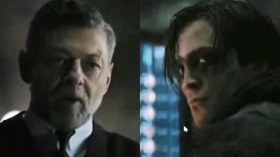Andy Serkis and Robert Pattinson in a scene from The Batman.