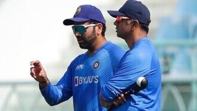 India's head coach Rahul Dravid and captain Rohit Sharma (AP) India's head coach Rahul Dravid and captain Rohit Sharma (AP)