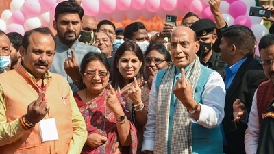 "BJP will not only repeat the history but it is also an undeniable possibility that our number of seats will increase," Defence Minister Rajnath Singh told media persons in Lucknow. (PTI)
