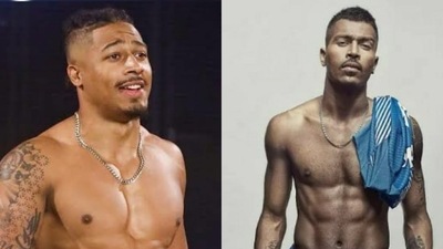 WWE star Carmelo Hayes (left) and Hardik Pandya
