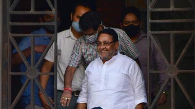 Maharashtra minister Nawab Malik at the ED office in Mumbai on Wednesday (Bhushan Koyande/HT) Maharashtra minister Nawab Malik at the ED office in Mumbai on Wednesday (Bhushan Koyande/HT)