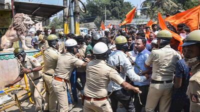 The murder triggered violence in Shivamogga. (PTI) The murder triggered violence in Shivamogga. (PTI)